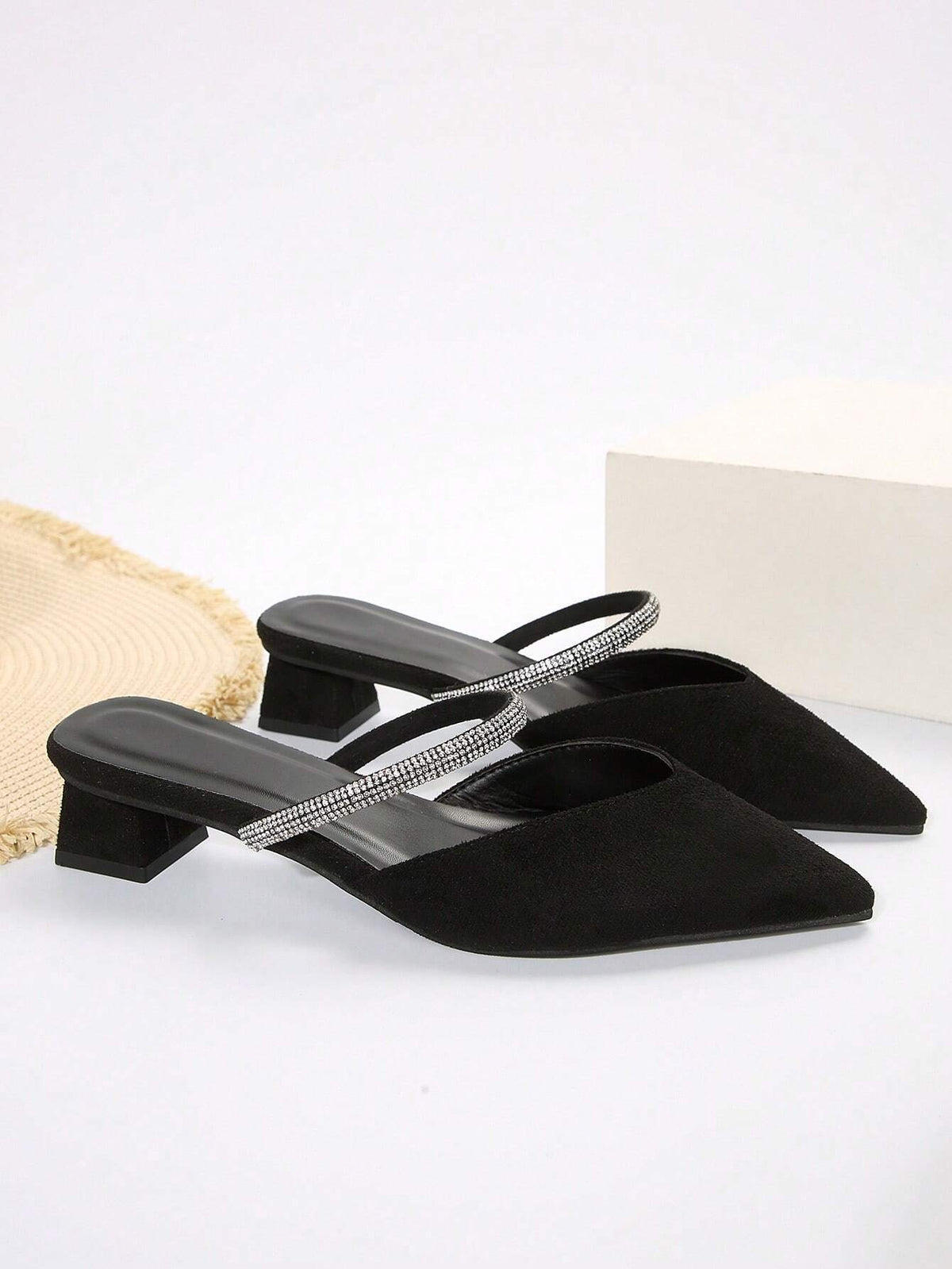 Women's Fashionable Rhinestone Pointed Toe High Heels, Simple Party Dress Shoes