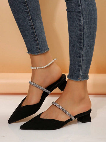 Women's Fashionable Rhinestone Pointed Toe High Heels, Simple Party Dress Shoes