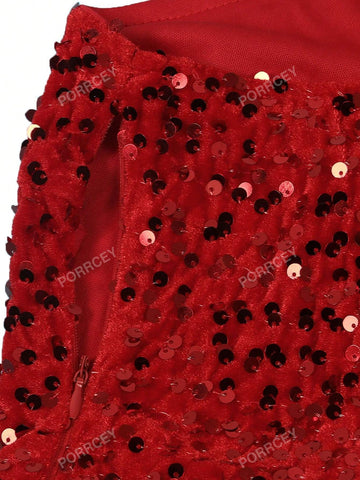 Women's Fashionable Sequined One-Shoulder Sexy Hip-Wrapped Hollow Strap Dress