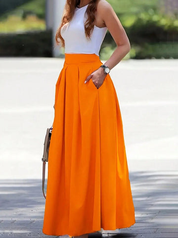 Women's Fashionable Solid Color Summer Midi Skirt
