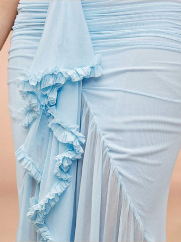 Women's Fashionable V-Neck Off Shoulder Mermaid Hem Formal Dress