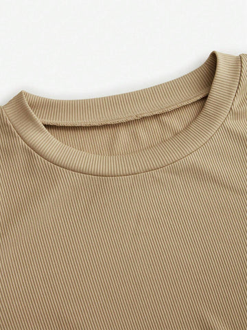 Women's Fitted Button Crew Neck Split Long Sleeve Dress