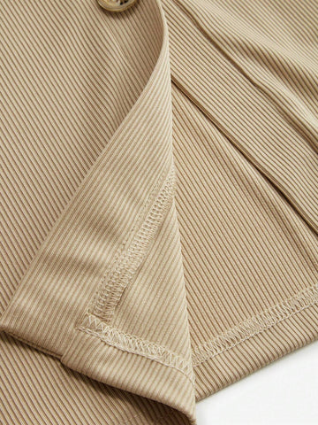 Women's Fitted Button Crew Neck Split Long Sleeve Dress