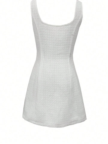 Women's Fitted Faux Pocket Button Decor Dress, Stylish