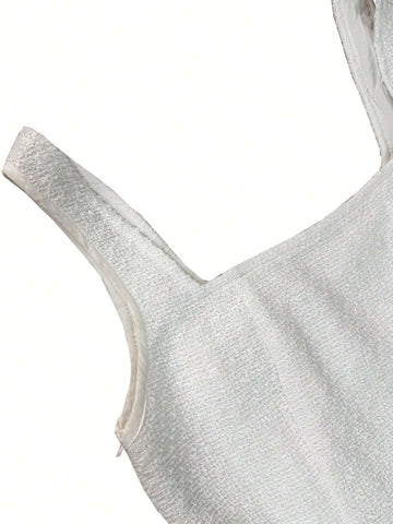 Women's Fitted Faux Pocket Button Decor Dress, Stylish