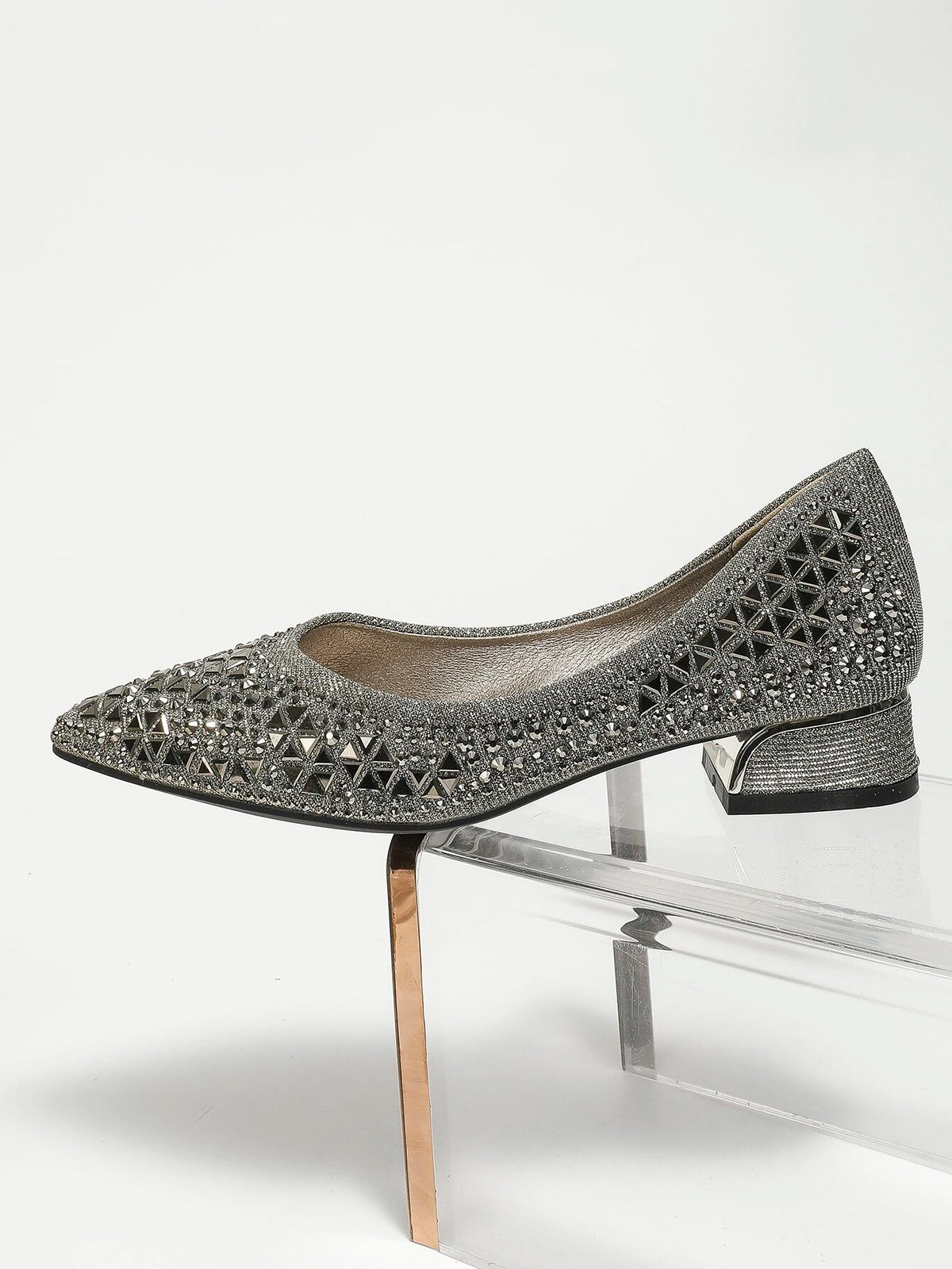 Women's Flat Korean Style Rhinestone Pointed Toe Soft Bottom Shoes, Low Heel French Fashion, Large Size