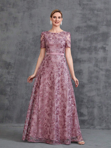 Womens' Floor Length Embroidery Sequin Party Dress