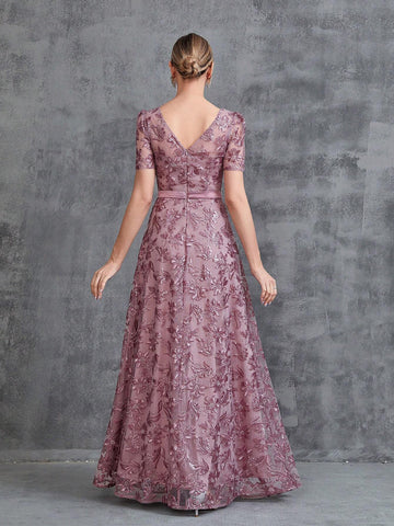 Womens' Floor Length Embroidery Sequin Party Dress