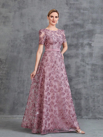 Womens' Floor Length Embroidery Sequin Party Dress
