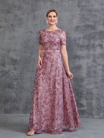 Womens' Floor Length Embroidery Sequin Party Dress