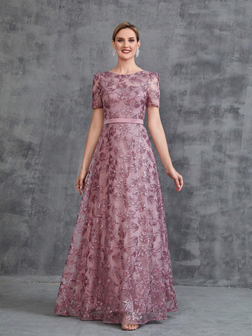 Womens' Floor Length Embroidery Sequin Party Dress