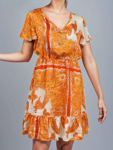 Women's Floral Boho Dress Casual Short Sleeve V Neck Ruffle Tiered 2024 Summer Swing Maxi Dresses