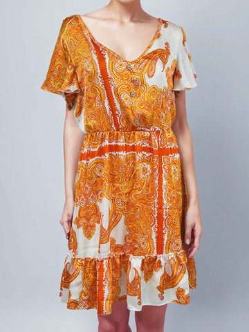 Women's Floral Boho Dress Casual Short Sleeve V Neck Ruffle Tiered 2024 Summer Swing Maxi Dresses