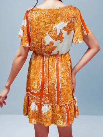 Women's Floral Boho Dress Casual Short Sleeve V Neck Ruffle Tiered 2024 Summer Swing Maxi Dresses