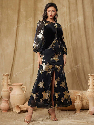 Women's Floral Foil Print Mermaid Formal Evening Gown