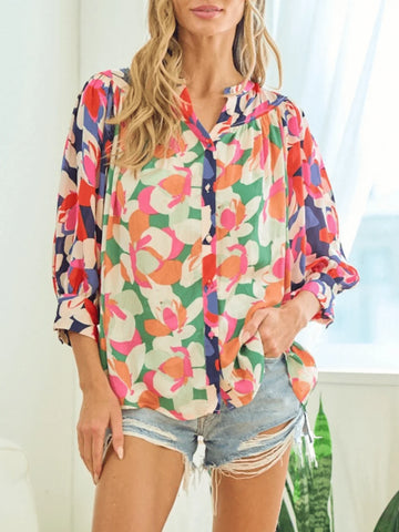 Women's Floral Print 3/4 Sleeve Shirt, Spring/Summer
