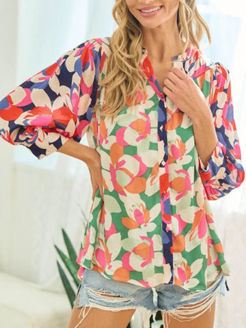 Women's Floral Print 3/4 Sleeve Shirt, Spring/Summer