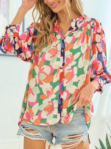 Women's Floral Print 3/4 Sleeve Shirt, Spring/Summer