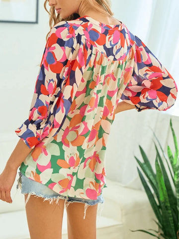 Women's Floral Print 3/4 Sleeve Shirt, Spring/Summer