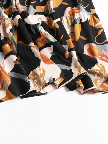 Women's Floral Print Front Knot Skirt