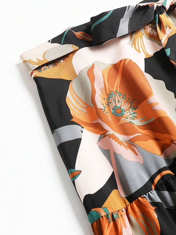 Women's Floral Print Front Knot Skirt