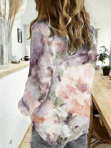 Women's Floral Print Long Sleeve Shirt, Fashion For Autumn