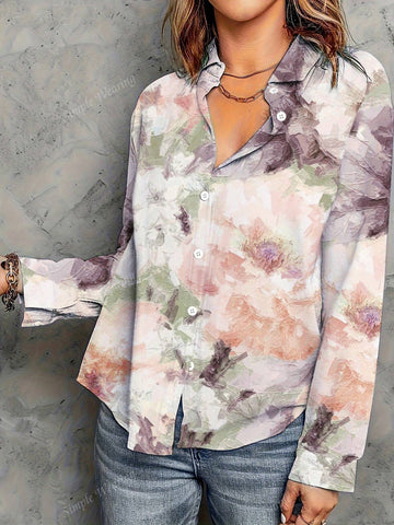 Women's Floral Print Long Sleeve Shirt, Fashion For Autumn