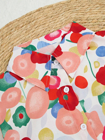 Women's Floral Print Long Sleeve Shirt, Suitable For Spring & Fall Casual Outdoor Activities, Daily Wear And Work