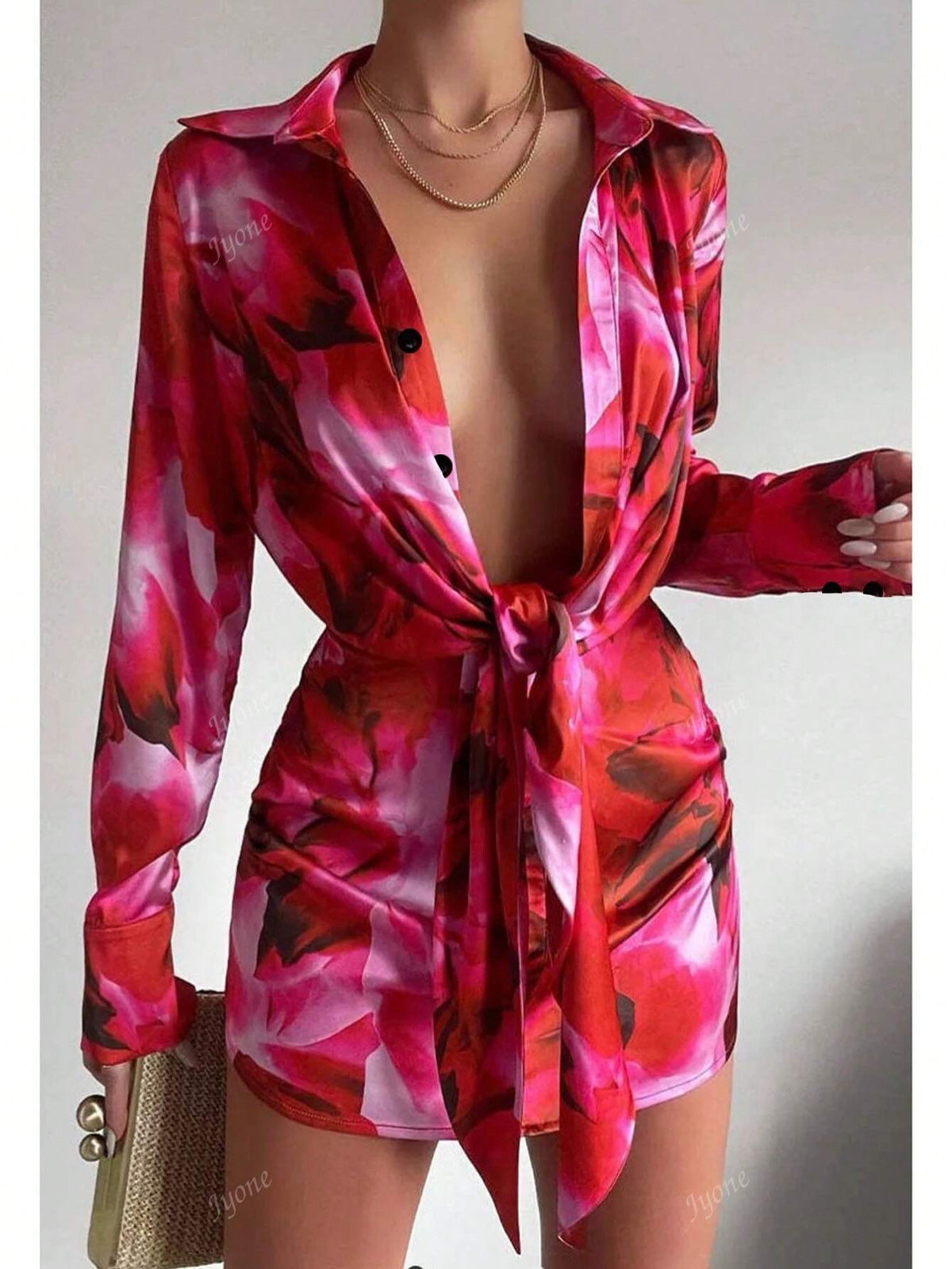 Women's Floral Print Mini Dress, Spring & Autumn