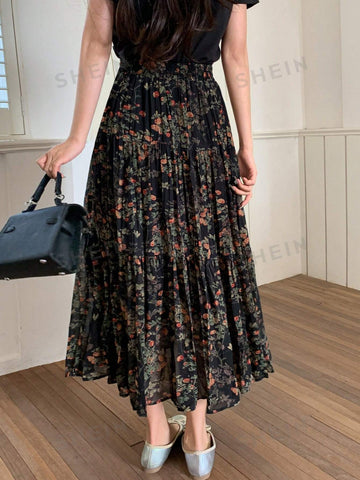 Women's Floral Print Pleated Skirt