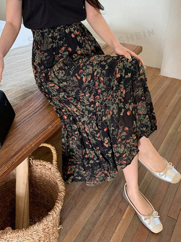 Women's Floral Print Pleated Skirt