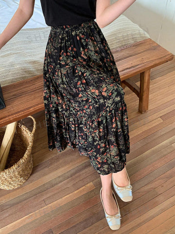 Women's Floral Print Pleated Skirt