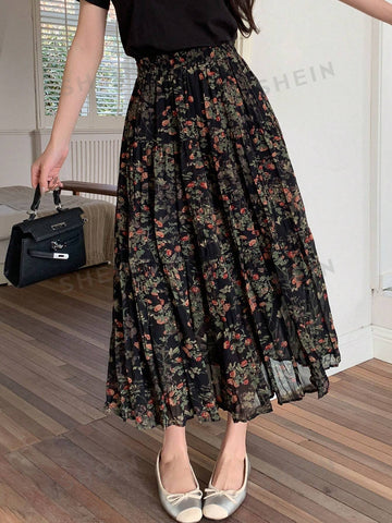 Women's Floral Print Pleated Skirt