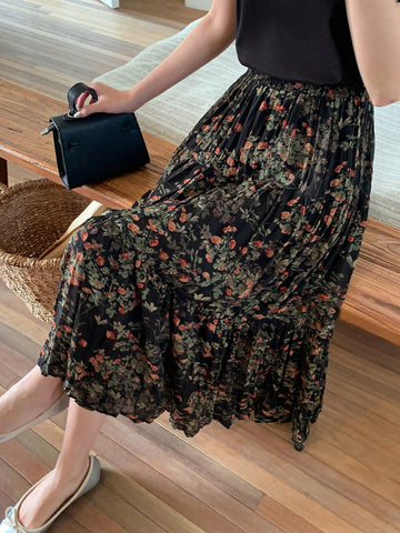 Women's Floral Print Pleated Skirt
