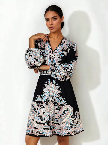 Women's Floral Print Ruffle Hem Midi Dress