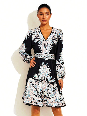 Women's Floral Print Ruffle Hem Midi Dress