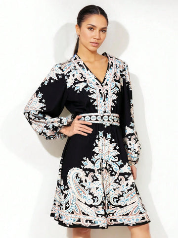 Women's Floral Print Ruffle Hem Midi Dress