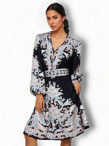 Women's Floral Print Ruffle Hem Midi Dress