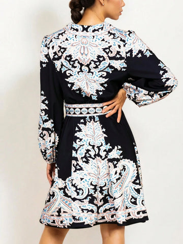 Women's Floral Print Ruffle Hem Midi Dress