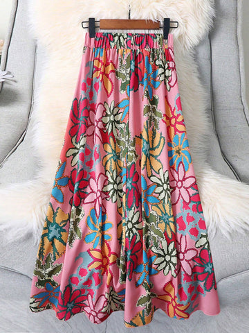 Women's Floral Printed Long Knee-Length Skirt