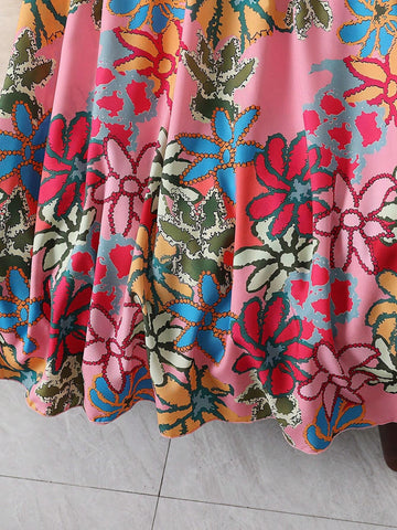 Women's Floral Printed Long Knee-Length Skirt