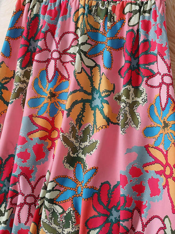 Women's Floral Printed Long Knee-Length Skirt