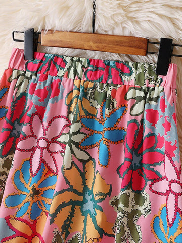 Women's Floral Printed Long Knee-Length Skirt