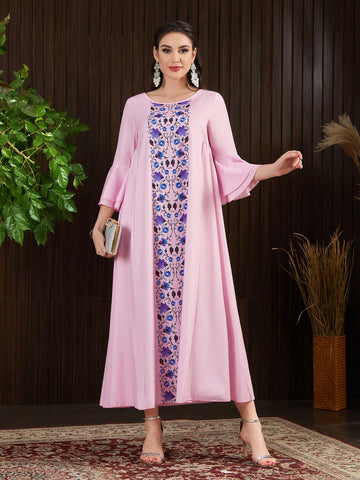 Women's Floral Printed Ruffle Sleeve Dress