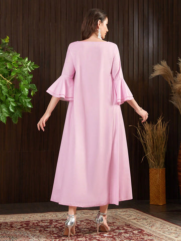 Women's Floral Printed Ruffle Sleeve Dress