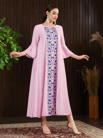 Women's Floral Printed Ruffle Sleeve Dress