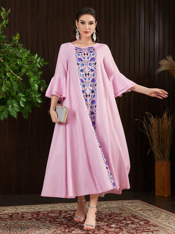 Women's Floral Printed Ruffle Sleeve Dress