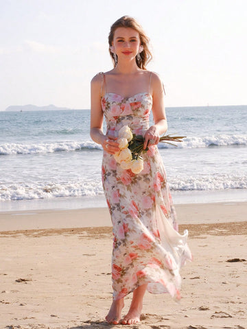 Women's Floral Printed Spaghetti Strap Dress