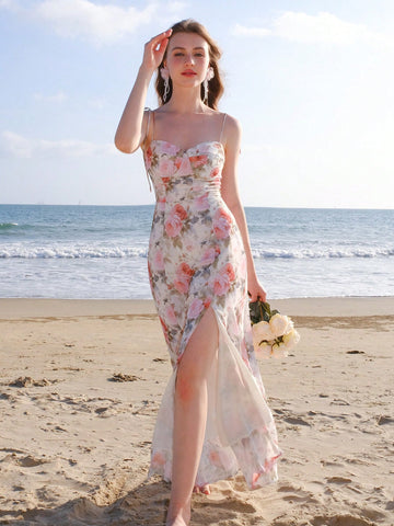 Women's Floral Printed Spaghetti Strap Dress