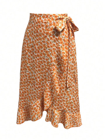 Women's Floral Printed Wrap Around Side Tie Skirt